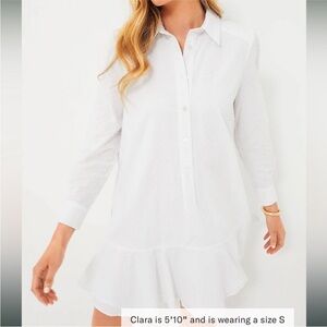 TUCKERNUCK Lightweight Callahan Shirt Dress Swiss Dot White Sz Small